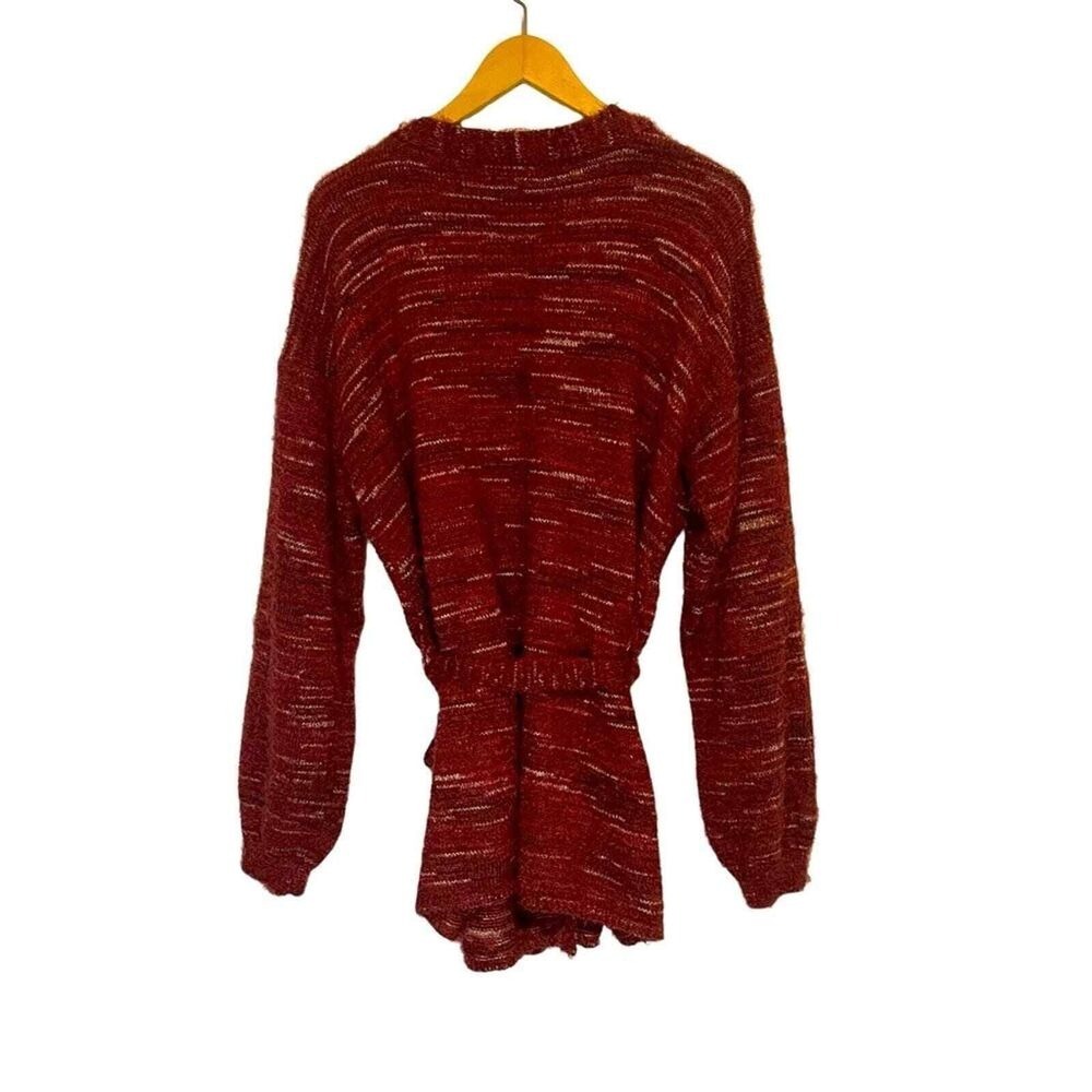 Knox Rose Burgundy‎ Space Dye Eyelash Knit Belted Cardigan Sweater Womens XL - Picture 4 of 11